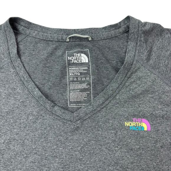 The North Face Women's XL XLARGE Flash Dry Short Sleeve V-Neck Gray W/Front Logo - Picture 8 of 16